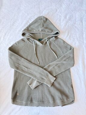 Lauren Ralph Lauren Sage Green Waffle Knit Hooded Sweater Medium
